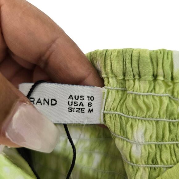 Faithfull The Brand Mini Dress Women's Size 6 Green White Tie Dye Long Sleeve - Picture 8 of 14